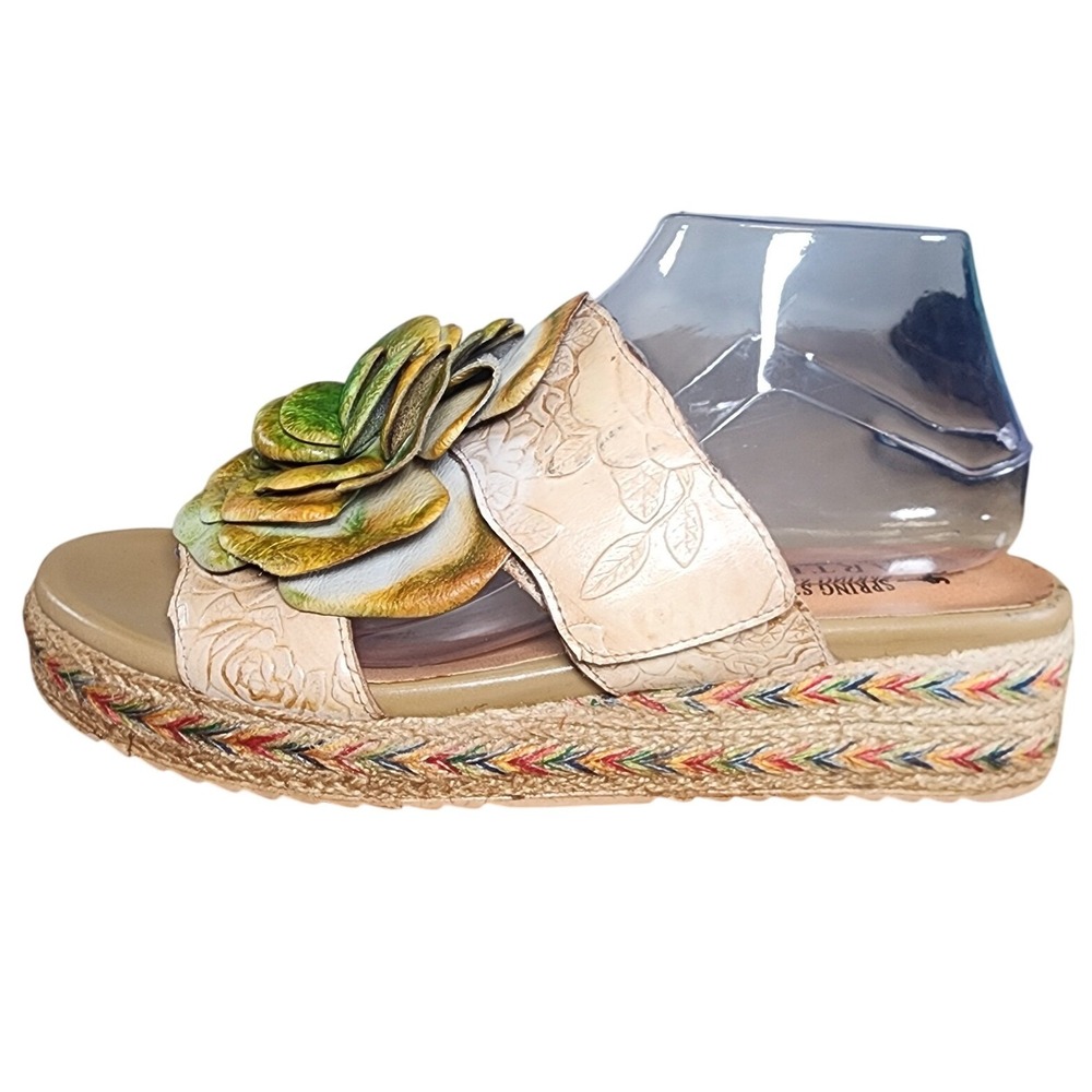 L'Artiste Spring Step Balharbor Beige Leather Floral Wedge Slide Sandals 10.5 US - Picture 7 of 9